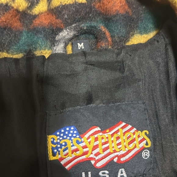 Easy Riders Leather Wool Jacket Motorcycle Native Navajo Aztec Print M vintage - Picture 7 of 13